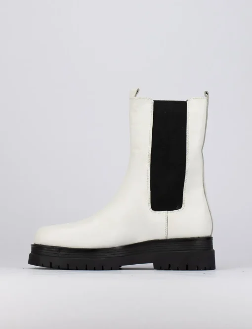 Stivale tronchetto tacco 1 cm bianco pelle