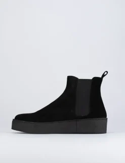 Stivale tronchetto tacco 1 cm nero camoscio