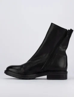 Stivale tronchetto tacco 1 cm nero pelle