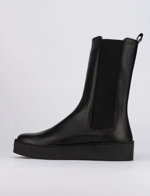 Stivale tronchetto tacco 1 cm nero pelle
