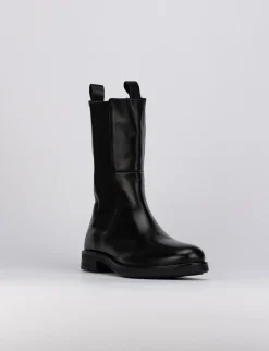 Stivale tronchetto tacco 1 cm nero pelle