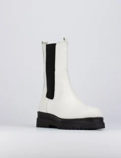 Stivale tronchetto tacco 1 cm bianco pelle