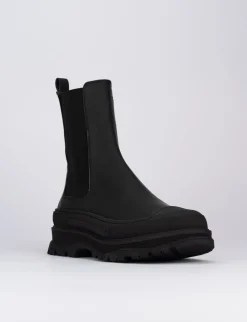 Stivale tronchetto tacco 1 cm nero pelle