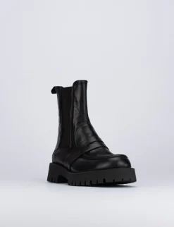 Stivale tronchetto tacco 1 cm nero pelle