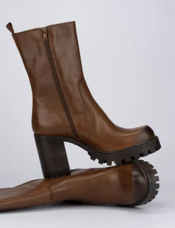 Stivale tronchetto tacco 8 cm marrone pelle