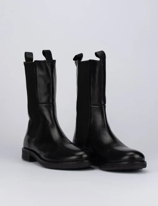 Stivale tronchetto tacco 1 cm nero pelle