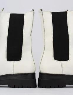 Stivale tronchetto tacco 1 cm bianco pelle
