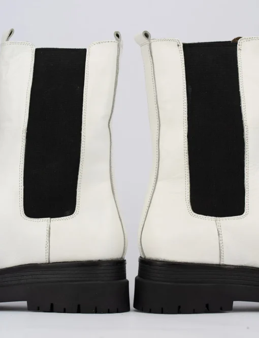Stivale tronchetto tacco 1 cm bianco pelle