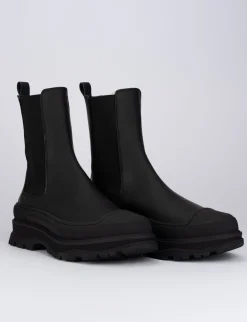 Stivale tronchetto tacco 1 cm nero pelle