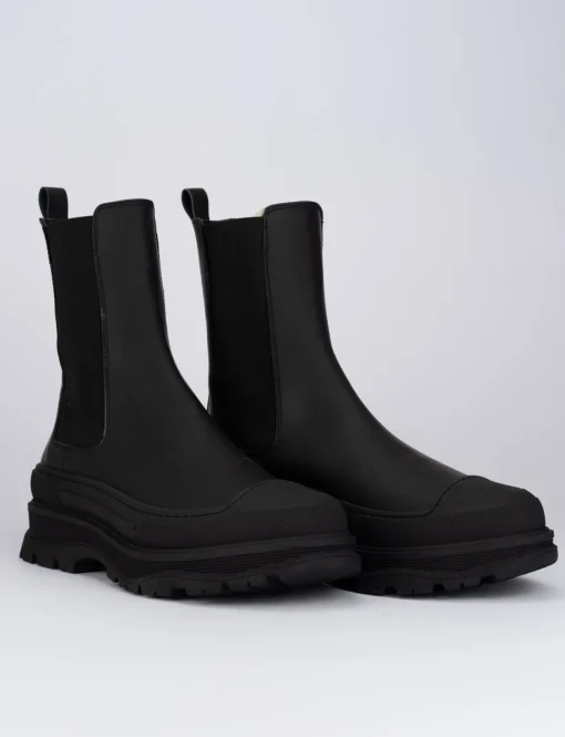 Stivale tronchetto tacco 1 cm nero pelle
