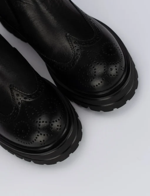 Stivale tronchetto tacco 1 cm nero pelle