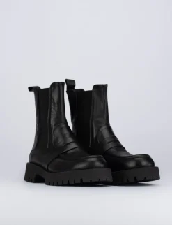 Stivale tronchetto tacco 1 cm nero pelle