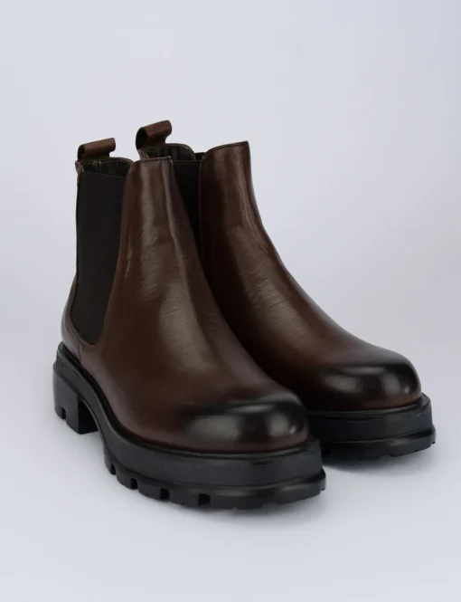 Stivale tronchetto tacco 2 cm marrone pelle