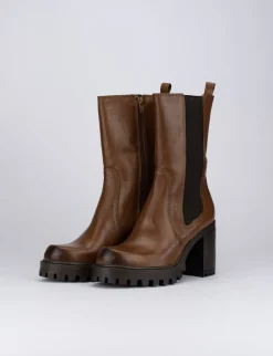 Stivale tronchetto tacco 8 cm marrone pelle