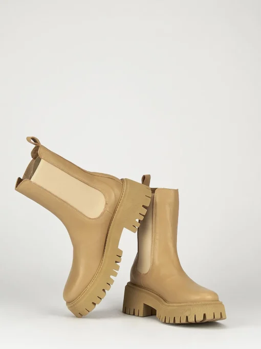 Stivale tronchetto tacco 3 cm beige pelle
