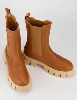 Stivale tronchetto tacco 1 cm marrone pelle