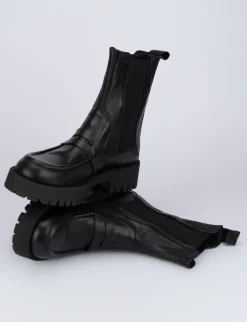 Stivale tronchetto tacco 1 cm nero pelle