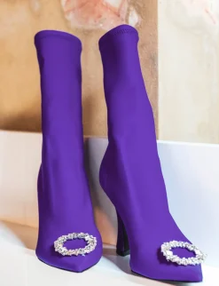 Stivale tronchetto tacco 9 cm viola licra