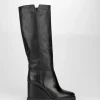 Stivale zeppa 10 cm nero