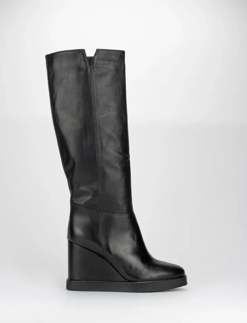 Stivale zeppa 10 cm nero