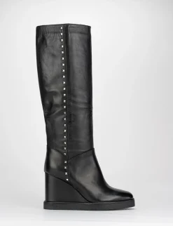 Stivale zeppa 10 cm nero