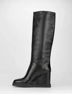 Stivale zeppa 10 cm nero