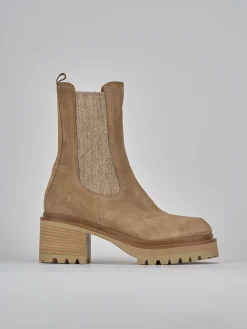 Stivaletti tacco 4cm camoscio beige