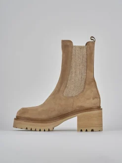 Stivaletti tacco 4cm camoscio beige