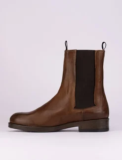 Stivaletti tacco 1cm pelle marrone
