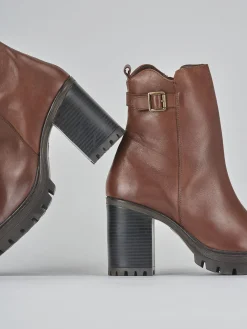 Stivaletti tacco 7cm pelle marrone