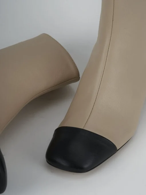 Stivaletti tacco 6cm pelle beige