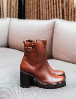 Stivaletti tacco 7cm pelle marrone
