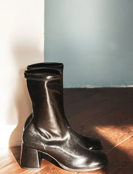 Stivaletti tacco 5cm pelle nero