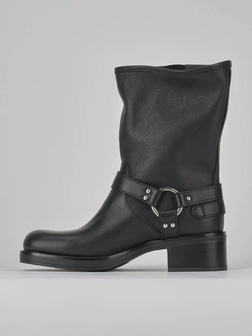Stivaletto biker tacco 2 cm nero pelle