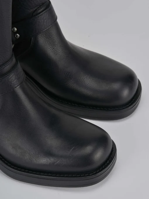 Stivaletto biker tacco 4 cm nero pelle