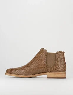 Stivaletto tacco 1 cm beige pelle