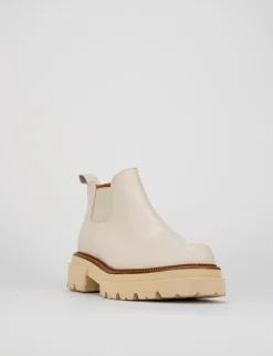 Stivaletto tacco 1 cm beige pelle