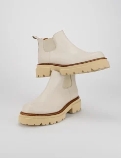 Stivaletto tacco 1 cm beige pelle