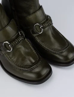 Stivaletto tacco 7cm verde pelle
