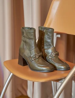 Stivaletto tacco 7cm verde pelle