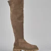 Stivali tacco 2cm camoscio beige
