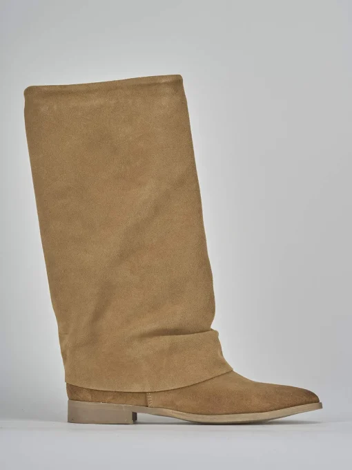 Stivali tacco 2cm camoscio marrone
