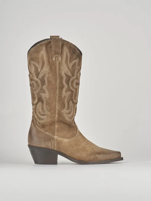 Stivali tacco 3cm camoscio beige