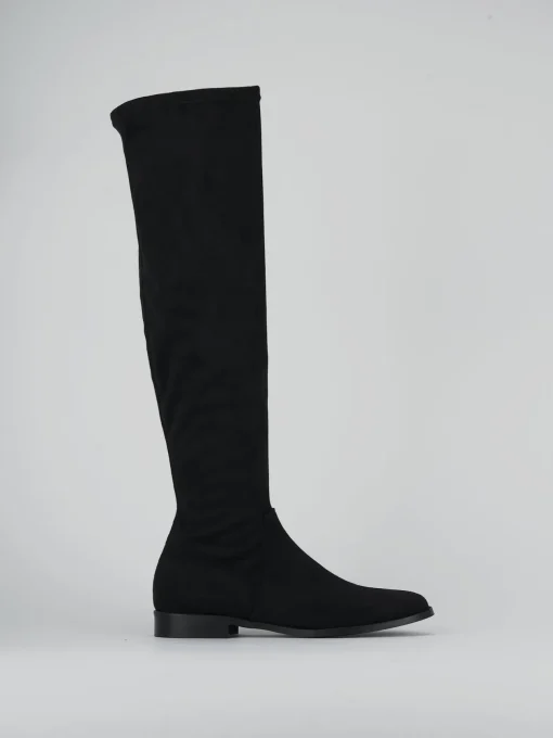 Stivali tacco 1cm camoscio nero