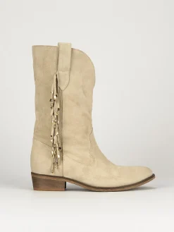 Stivali tacco 2cm camoscio beige