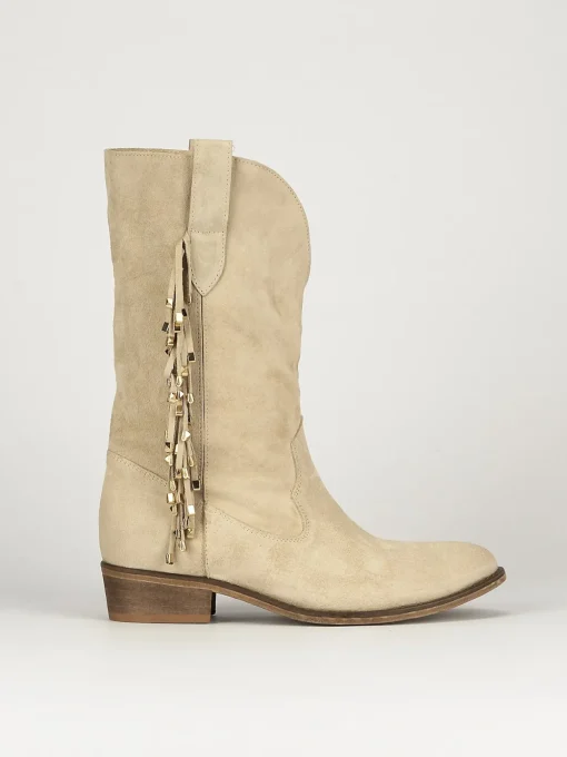 Stivali tacco 2cm camoscio beige