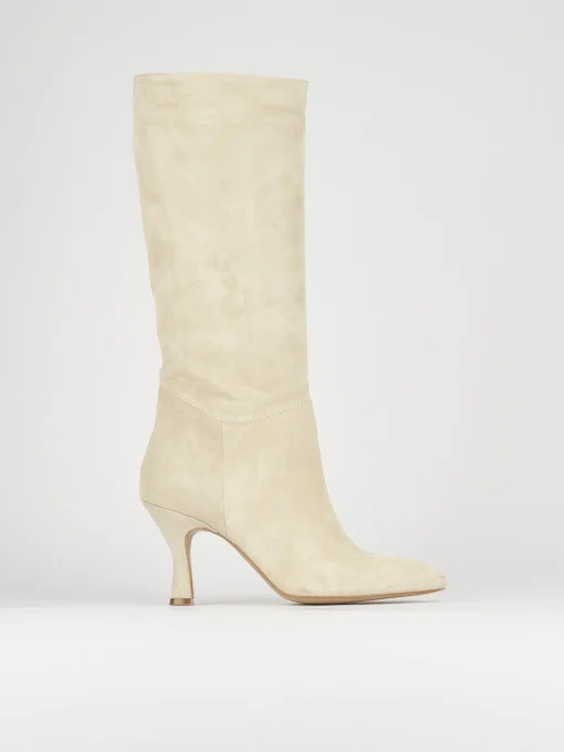 Stivali tacco 7cm camoscio beige