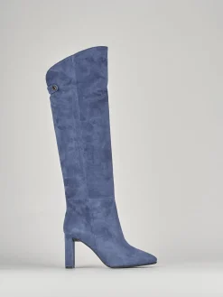 Stivali tacco 9cm camoscio blu