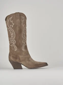 Stivali tacco 8cm camoscio beige
