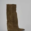Stivali tacco 9cm camoscio marrone